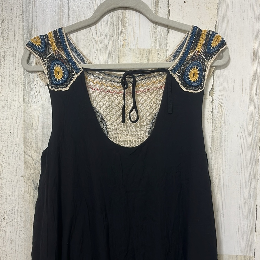 Contempo Casuals Crochet Top Black and Orange Graphic Embellished Mini Dress - Picture 3 of 8